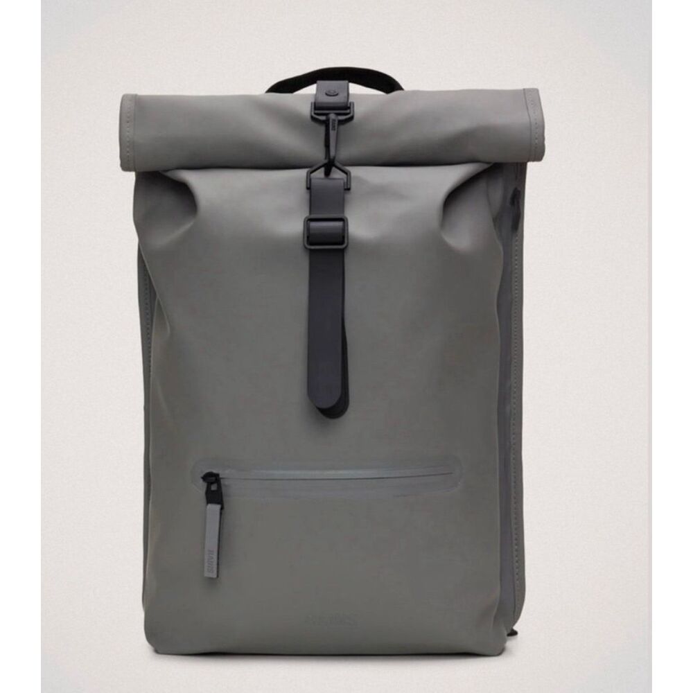 Rains Rolltop Rucksack Backpack in Metallic Grey NWT